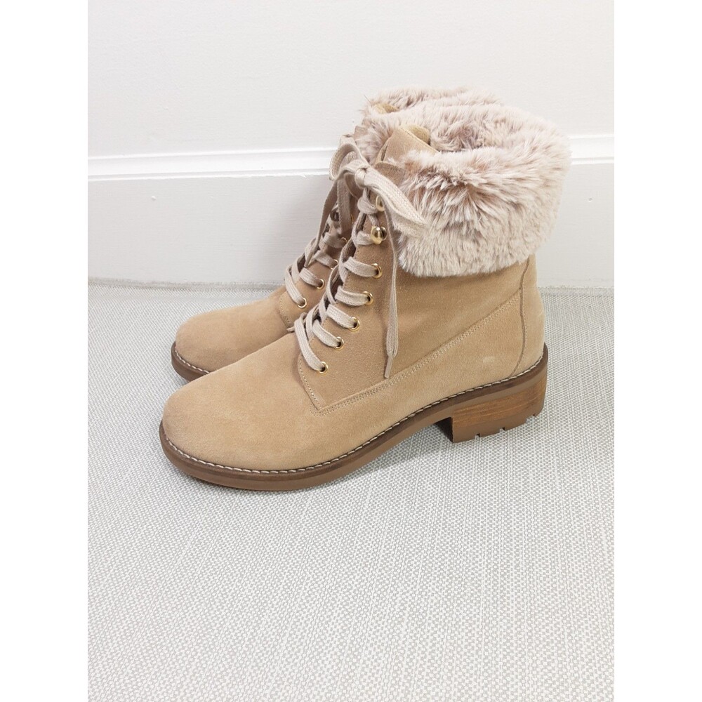 Antonio De Faria Lexi Size 9 Tan Boots Leather Upper Suede Faux Fur Combat Moto - Picture 3 of 15